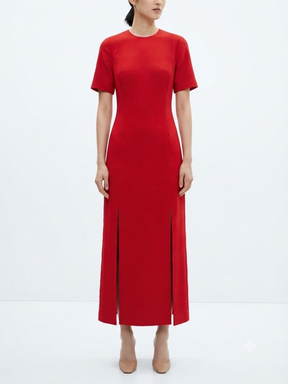NWT Zara Red Short-Sleeve Maxi Dress Front Slits